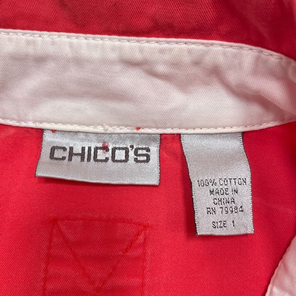 Chico's Jacket Size 1 /‎ Medium Red Snap Button Front Collared Pockets Utility - Picture 7 of 10